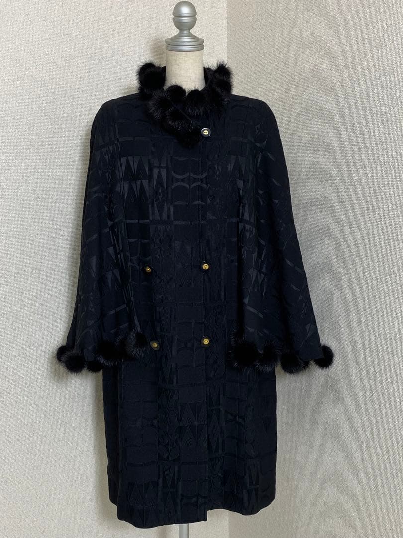 7559. 【極美品】 絹 混 ケープコート 北欧ミンク ファー使用 日本製