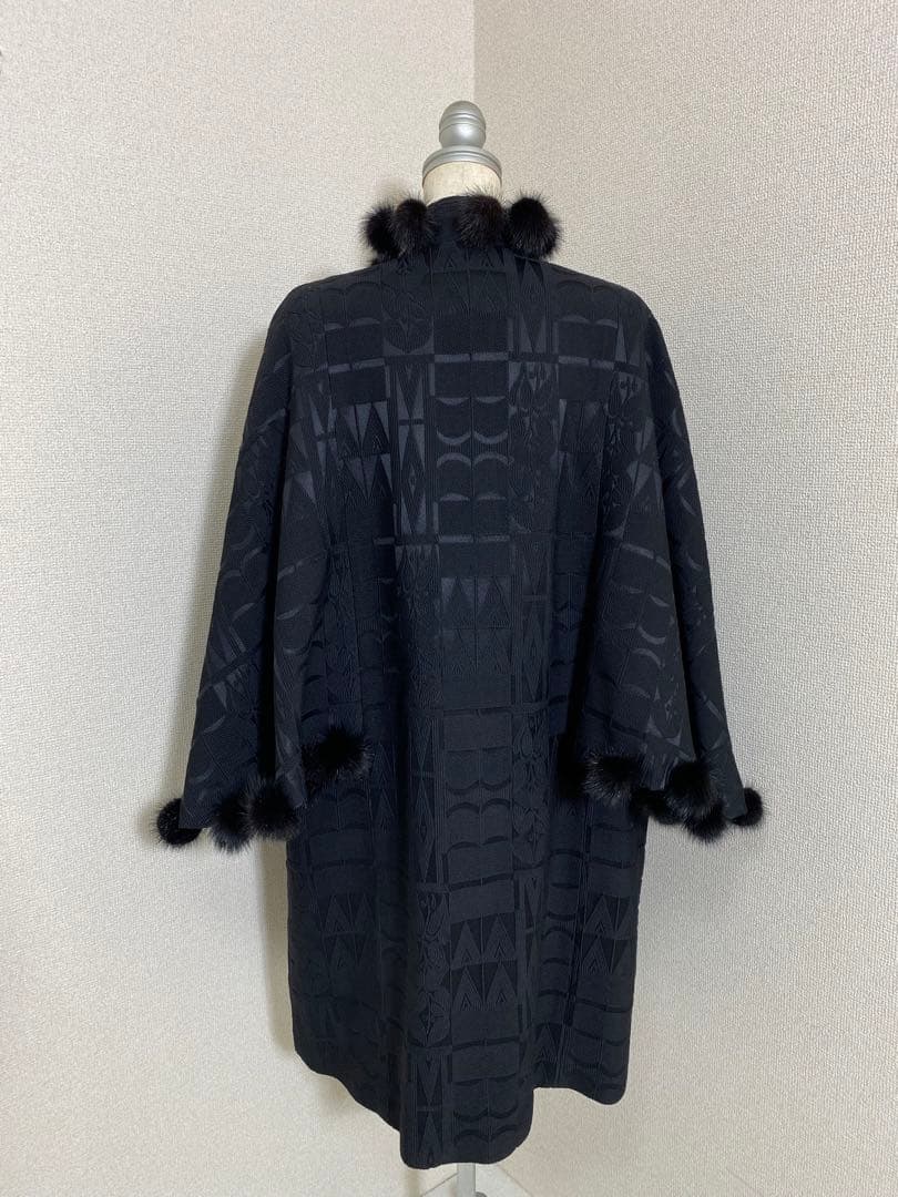 7559. 【極美品】 絹 混 ケープコート 北欧ミンク ファー使用 日本製