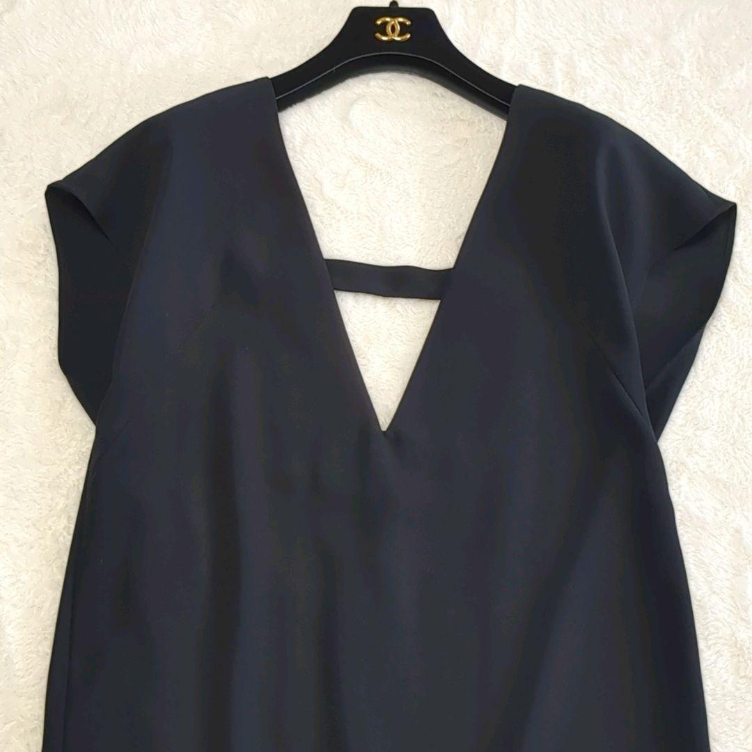 美品　アドーア　Ｗジョーゼットワンピース　ジャンパースカート　棒タイ　黒　S