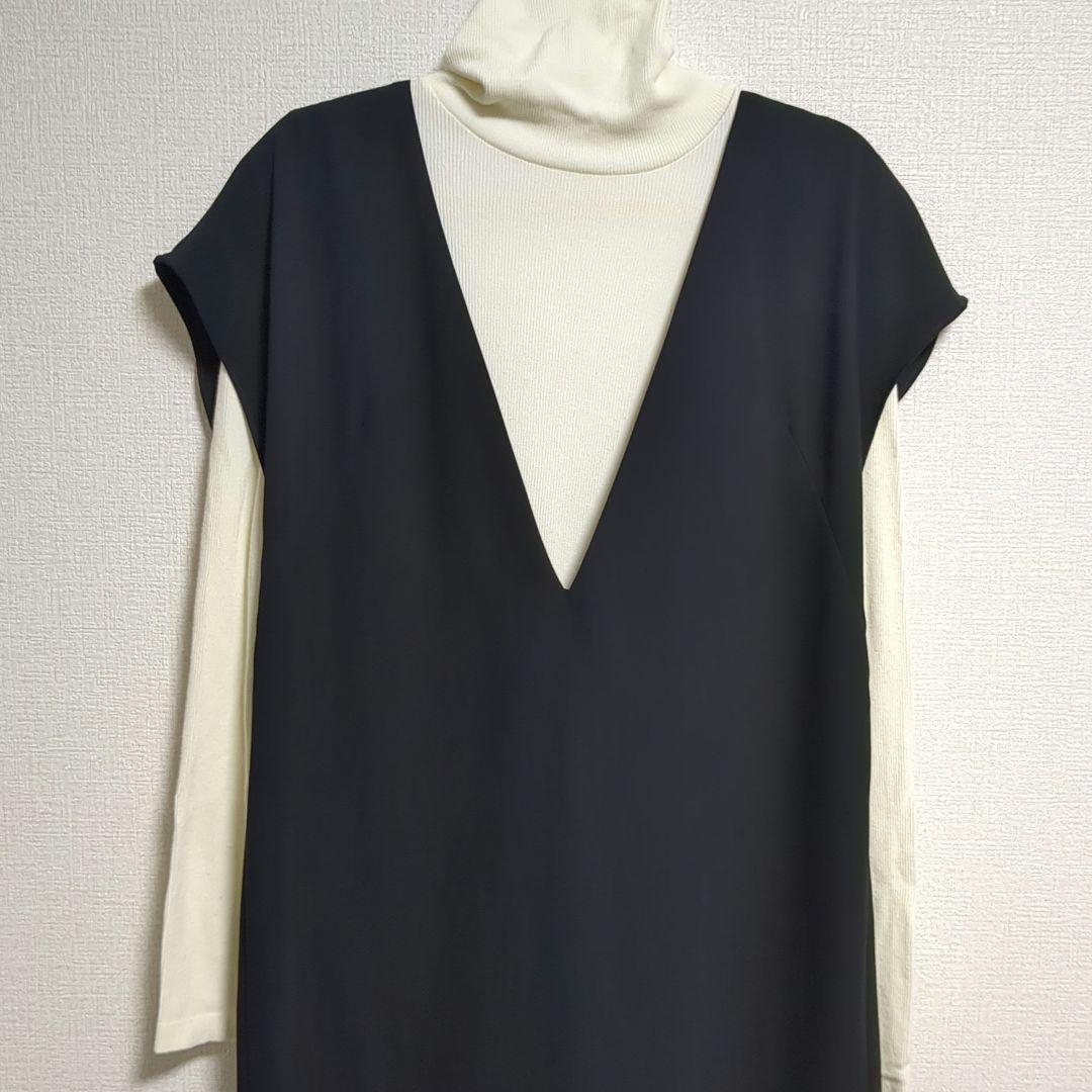 美品　アドーア　Ｗジョーゼットワンピース　ジャンパースカート　棒タイ　黒　S