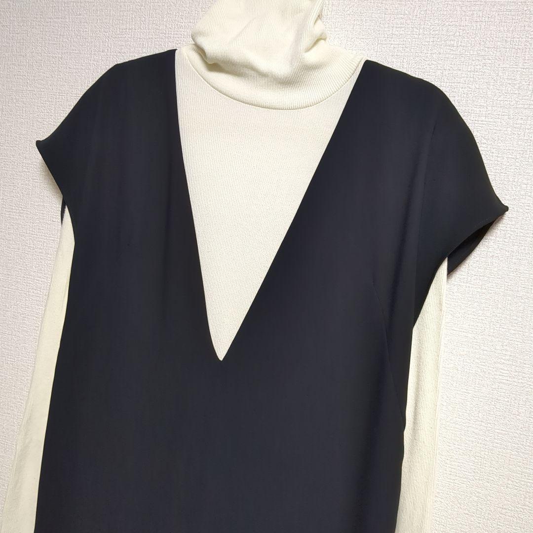 美品　アドーア　Ｗジョーゼットワンピース　ジャンパースカート　棒タイ　黒　S