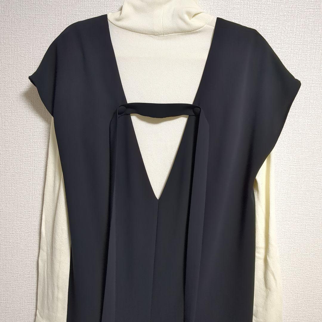 美品　アドーア　Ｗジョーゼットワンピース　ジャンパースカート　棒タイ　黒　S