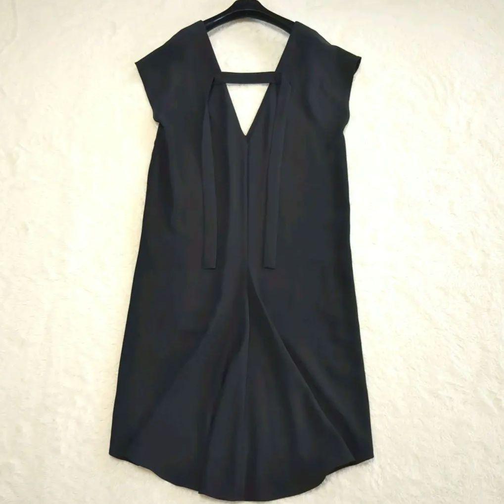 美品　アドーア　Ｗジョーゼットワンピース　ジャンパースカート　棒タイ　黒　S