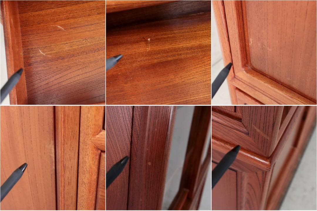 逸品！欅無垢 美しい杢目 大型 茶箪笥 高さ154cm ガラス戸 違い棚 飾り棚