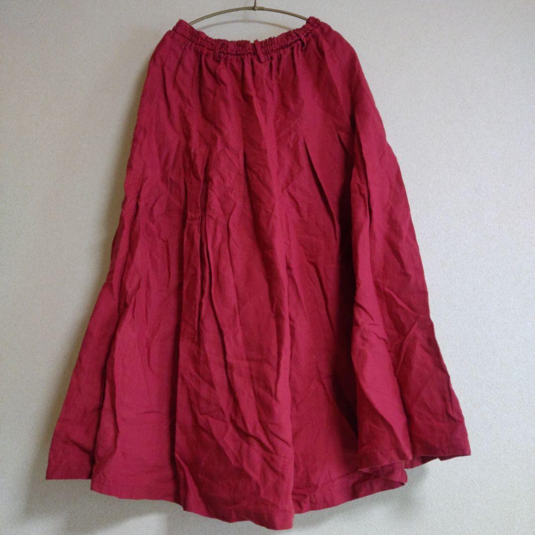 wafu 高密度リネン赤 キュロット ゴムウエスト