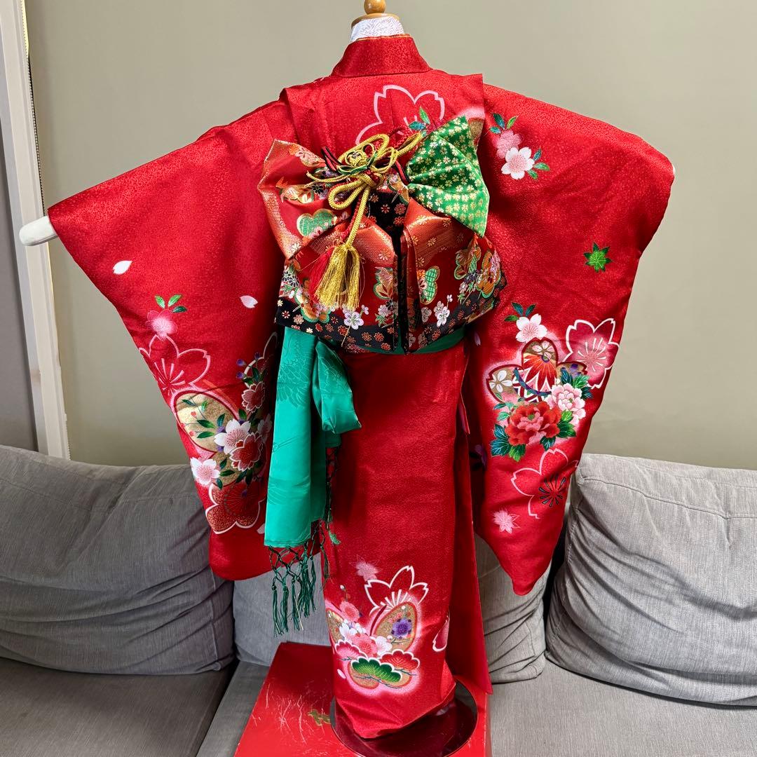 7歳七五三セット　着物草履バッグ付き　赤系②