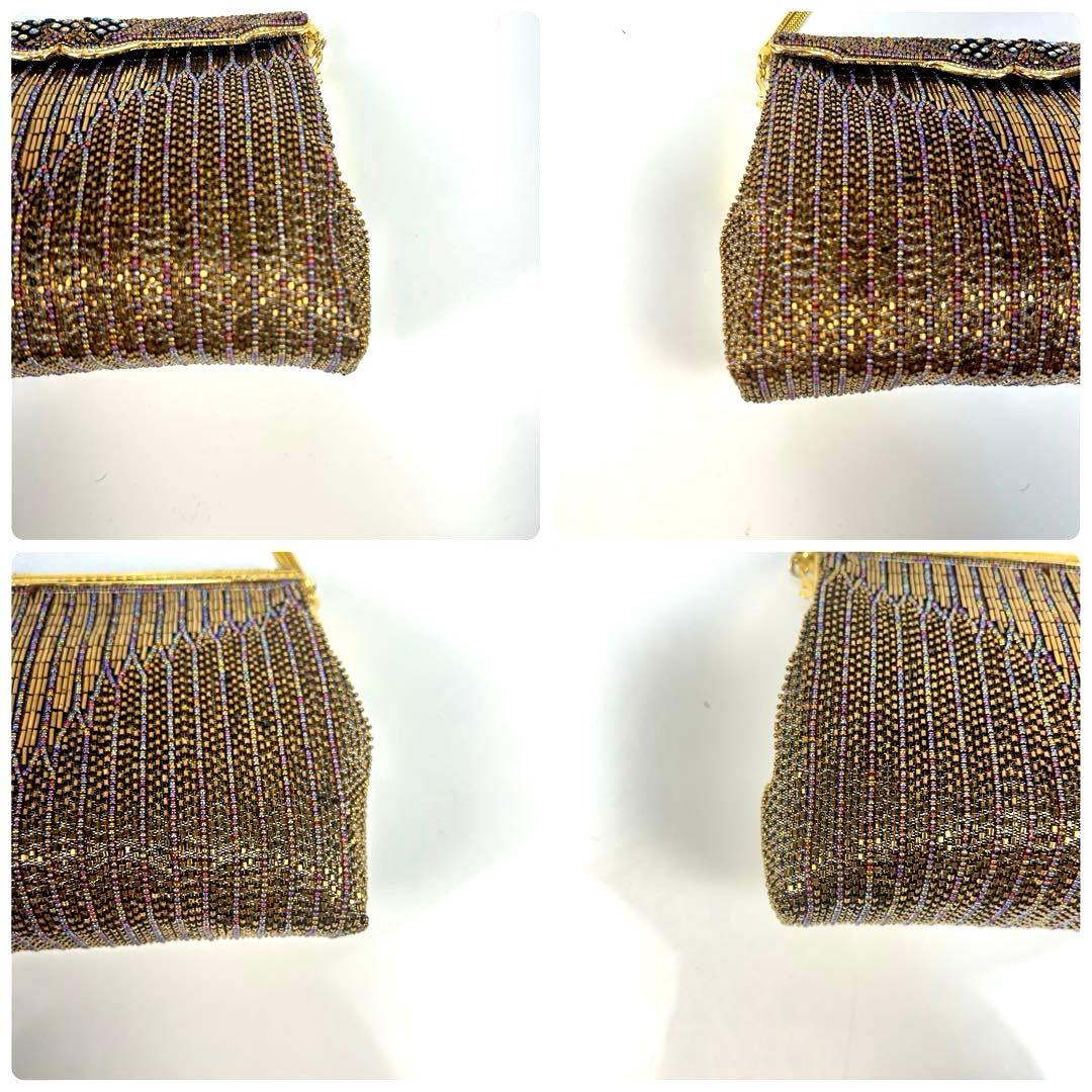 【未使用級】ルミーはしもと　ビーズバッグ　ブロンズ　ゴールドチェーン　ビジュー