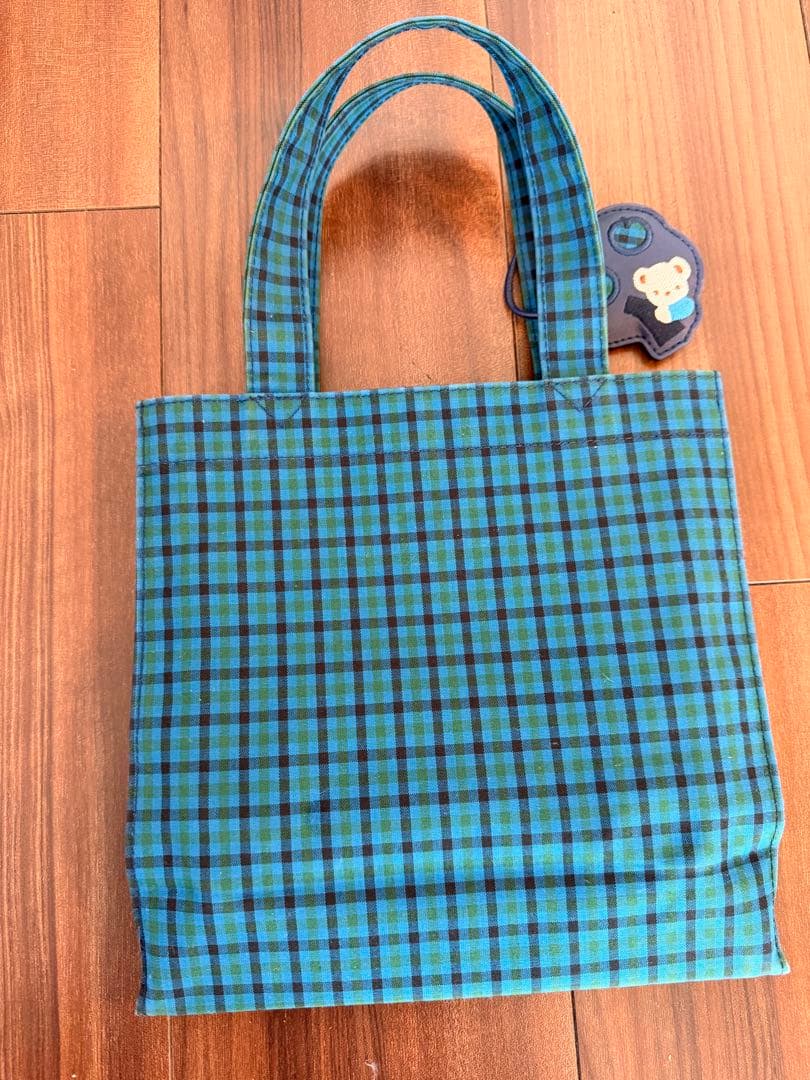 ファミリア　チェック　トートバッグ　青