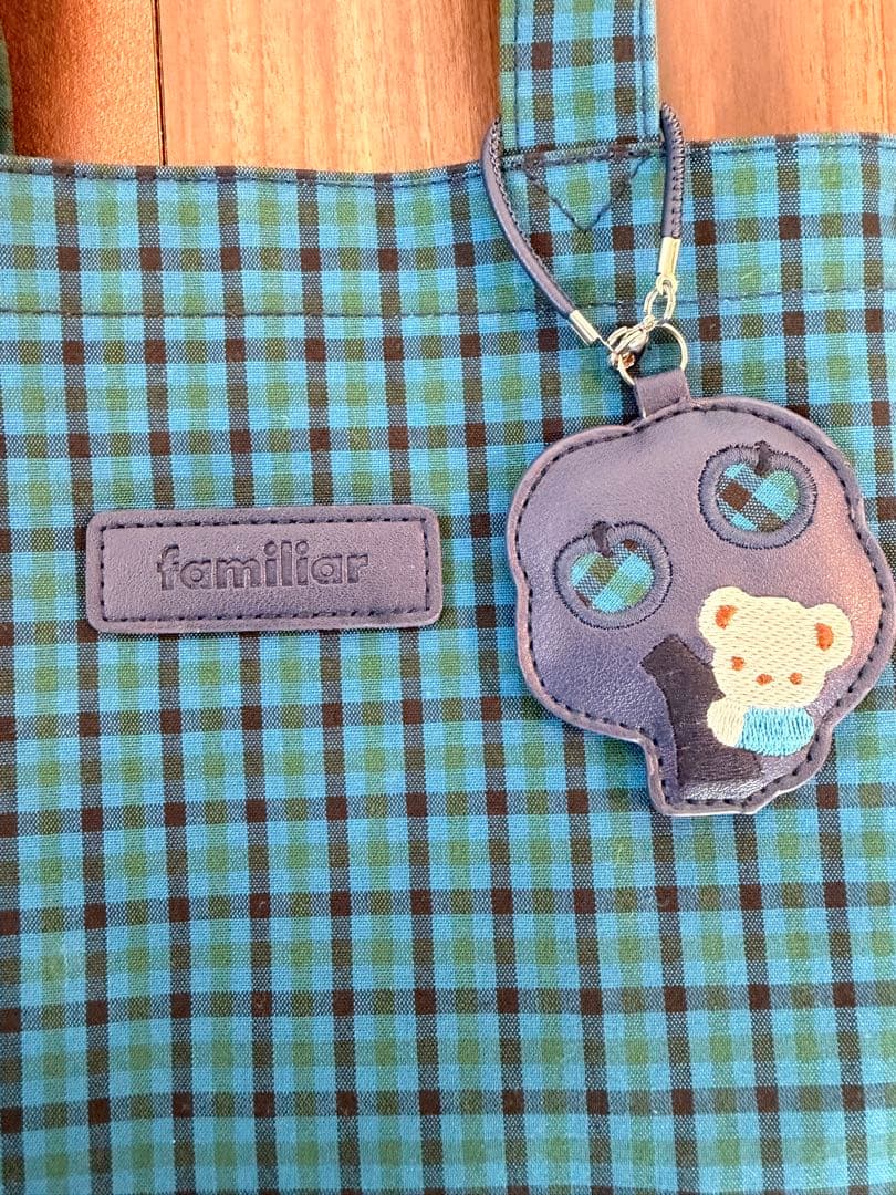 ファミリア　チェック　トートバッグ　青