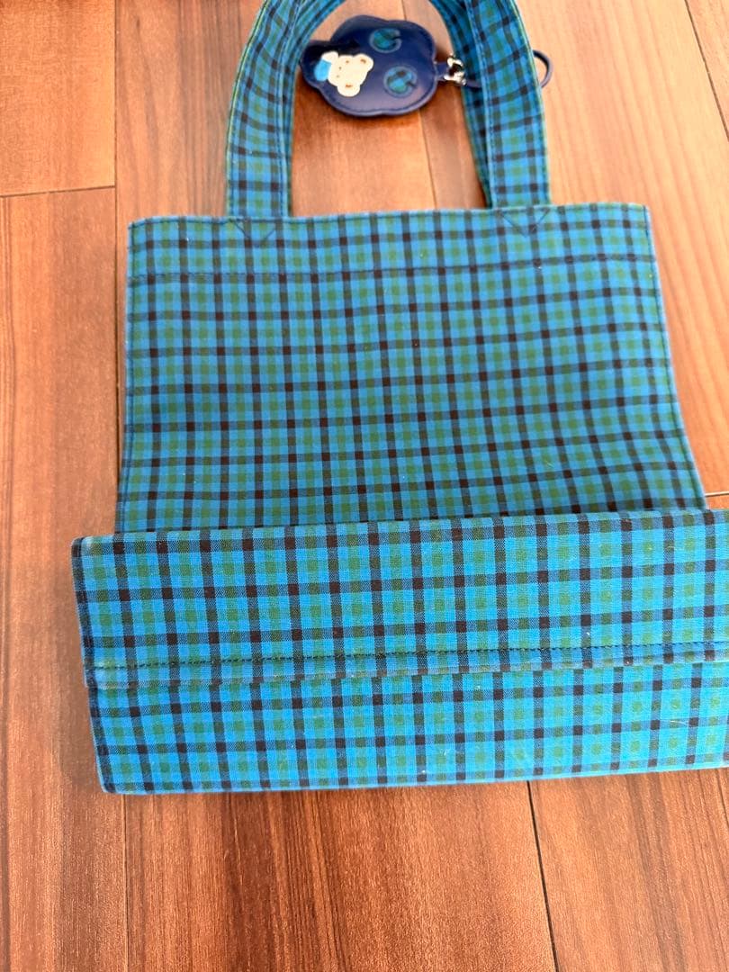 ファミリア　チェック　トートバッグ　青