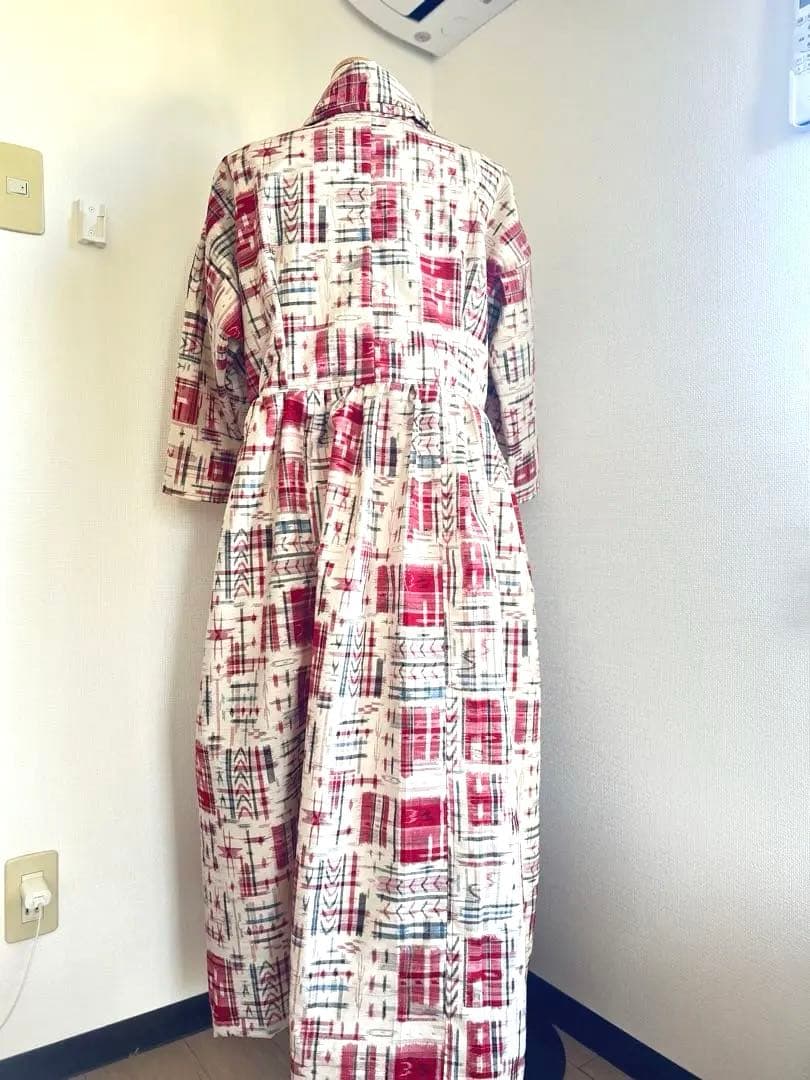 STN 着物リメイク　紬デカ襟ワンピース