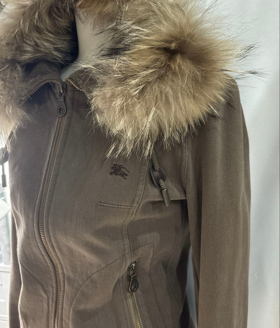 美品✨バーバリー　ブルゾン　パーカー　リアルファー　2way ジップ　y2k