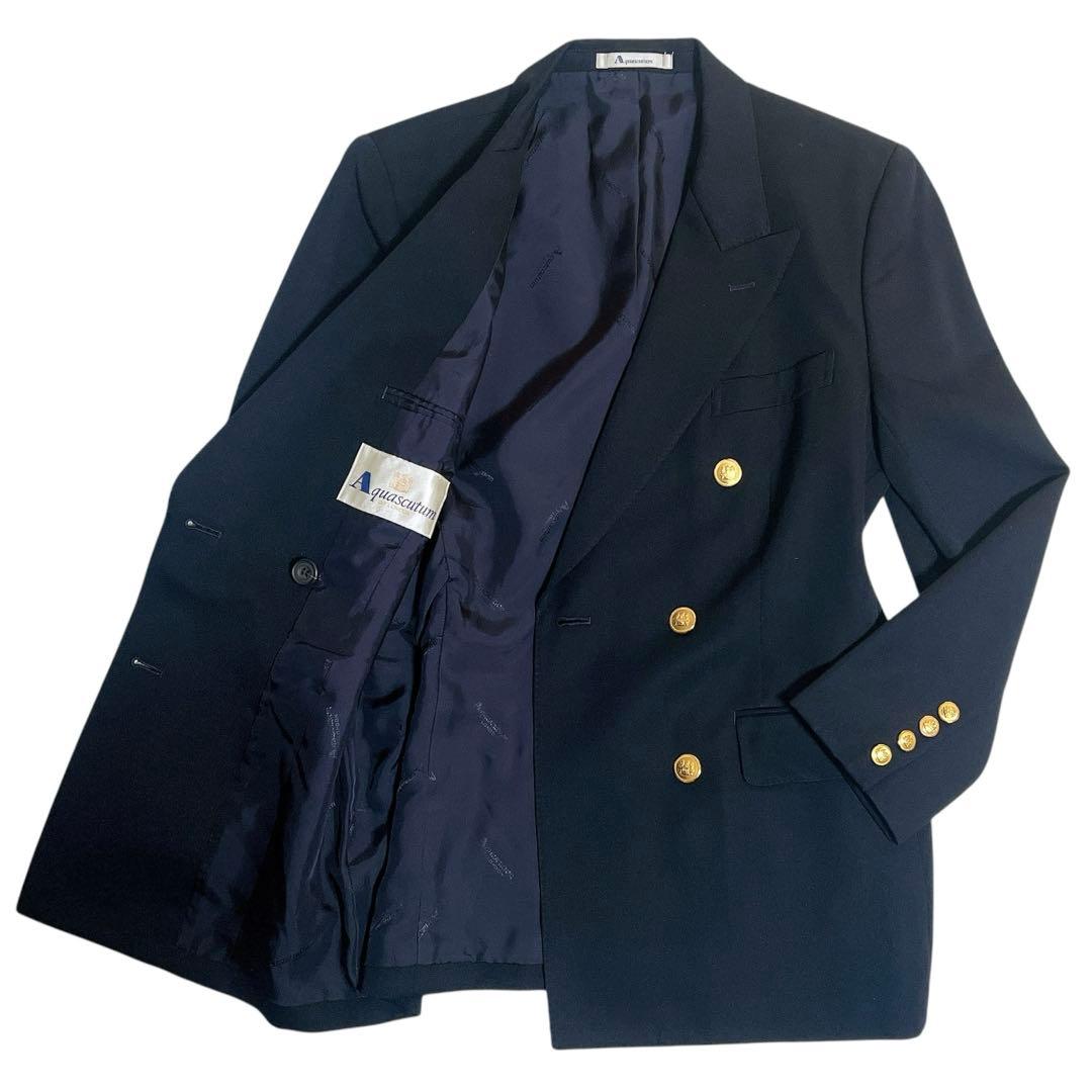 【極美品】アクアスキュータム 紺ブレ 金ボタン ダブルブレスト ジャケット M