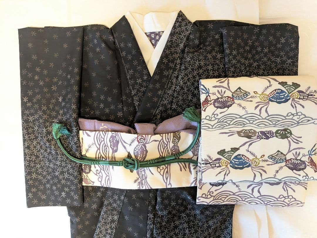 t*4様 正絹 江戸紅型名古屋帯と大島紬着物、長襦袢、帯締め帯揚げセット