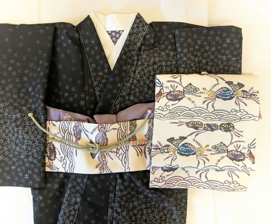 t*4様 正絹 江戸紅型名古屋帯と大島紬着物、長襦袢、帯締め帯揚げセット