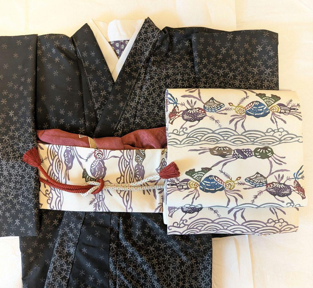 t*4様 正絹 江戸紅型名古屋帯と大島紬着物、長襦袢、帯締め帯揚げセット