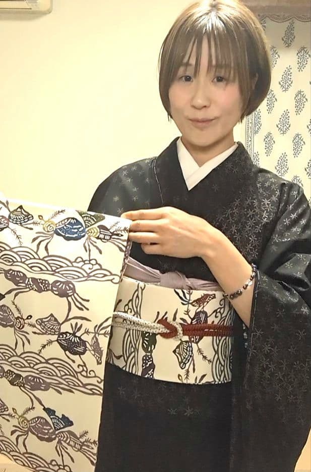 t*4様 正絹 江戸紅型名古屋帯と大島紬着物、長襦袢、帯締め帯揚げセット