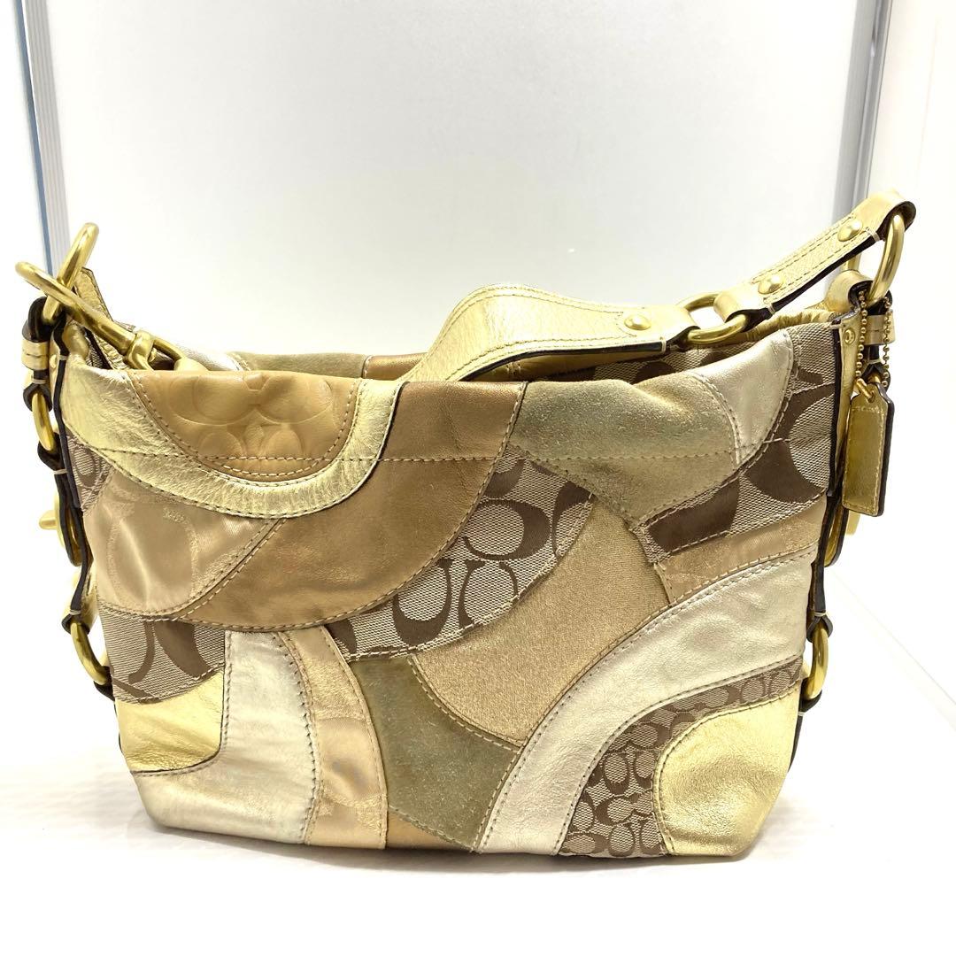 COACH ワンショルダーバッグ パッチワーク ゴールド金具　ターンロック装飾
