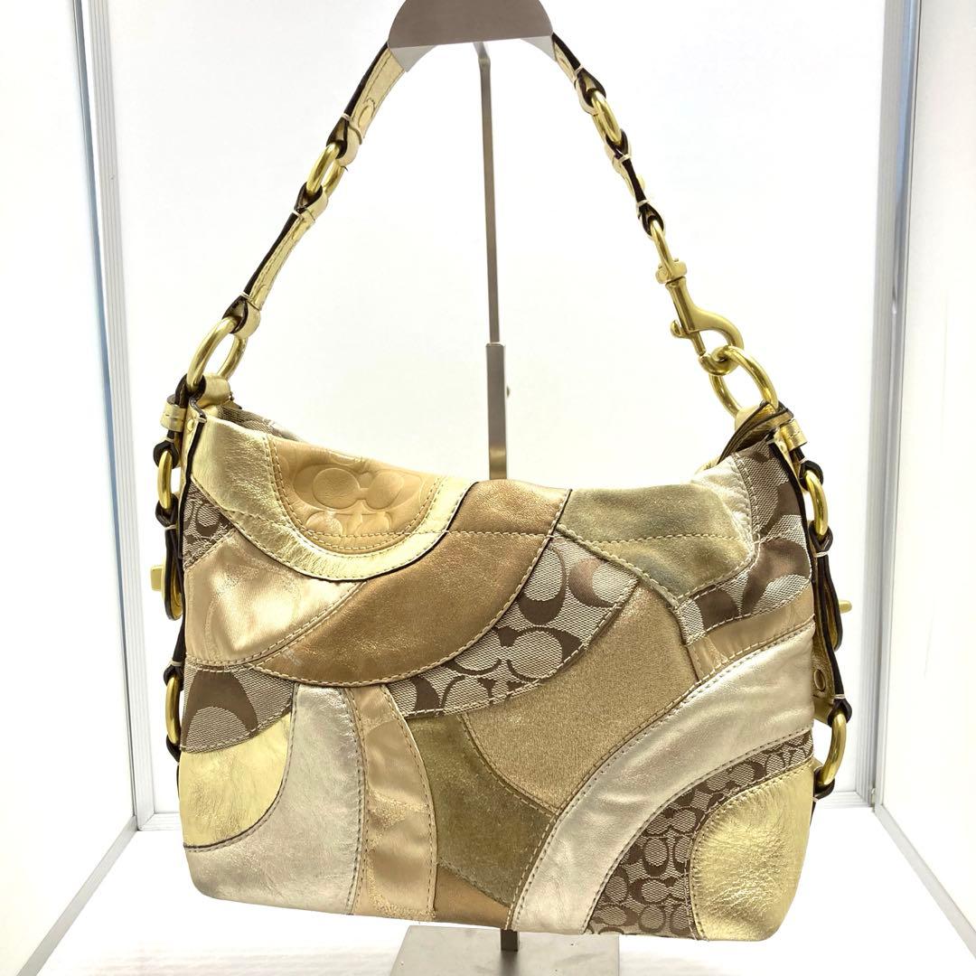 COACH ワンショルダーバッグ パッチワーク ゴールド金具　ターンロック装飾