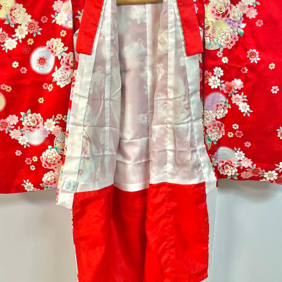 七五三 絹 着物 被布 9点セット 女の子 ３歳 753 赤 フルセット