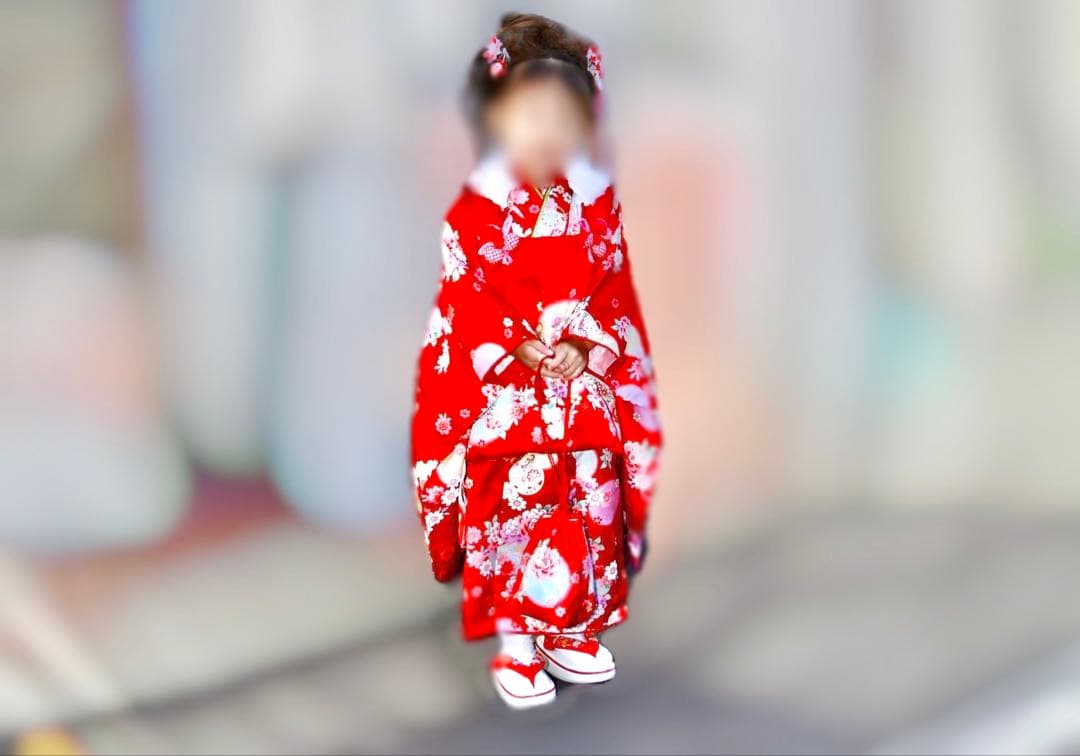 七五三 絹 着物 被布 9点セット 女の子 ３歳 753 赤 フルセット