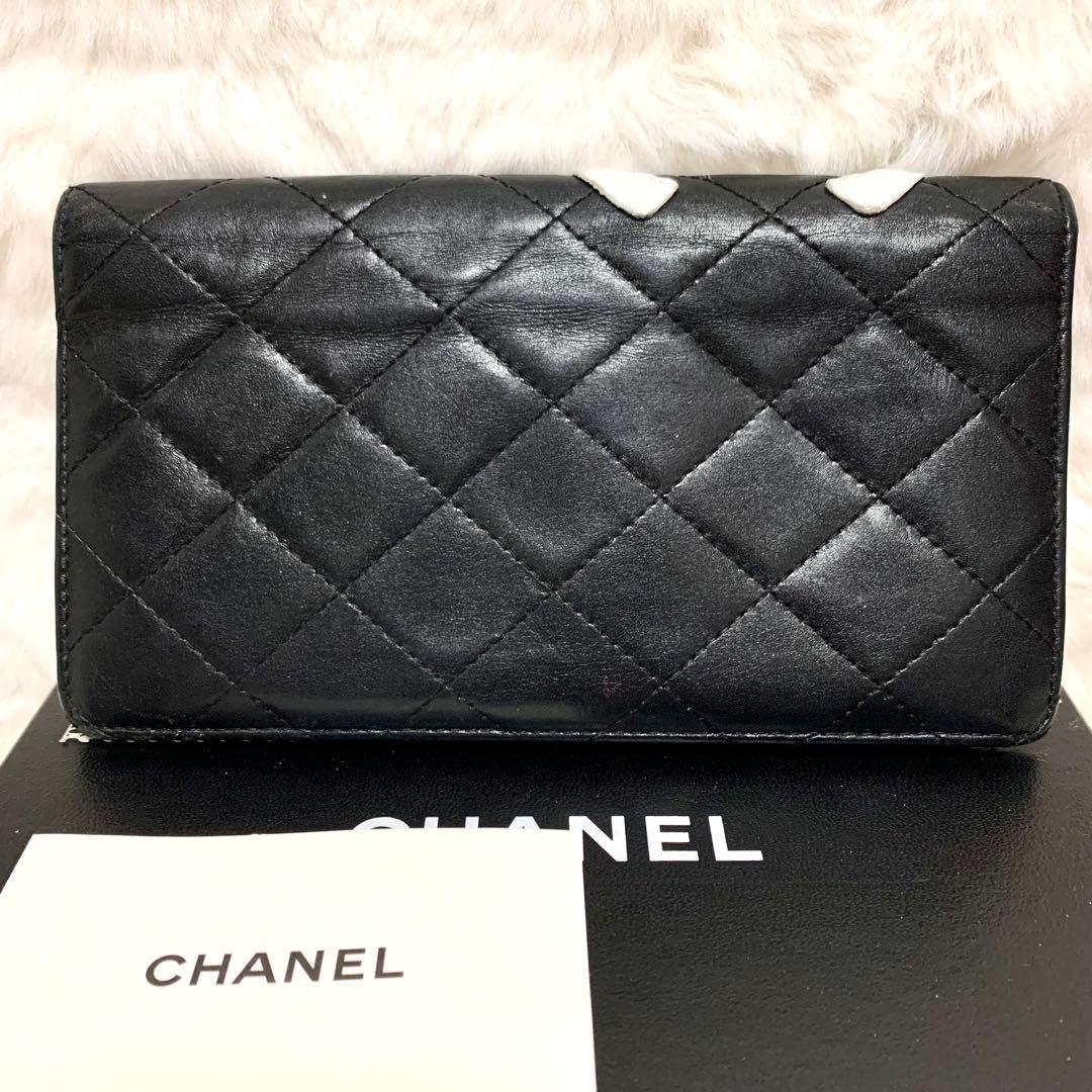 美品！カンボンラインCHANEL 二つ折り財布 黒　ピンク　マトラッセ