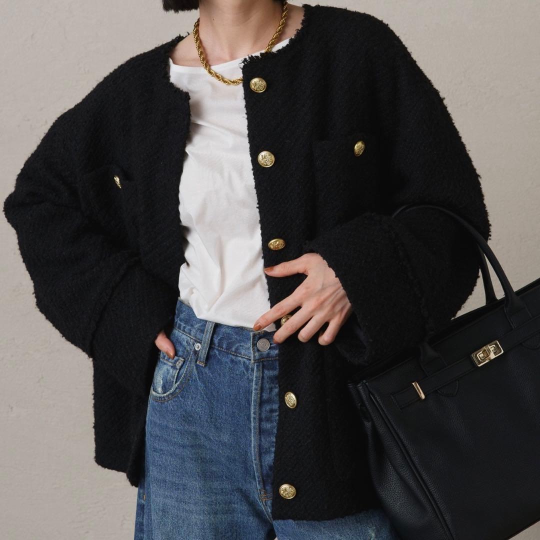 【極美品】Loungedress ラウンジドレス ツイードジャケット　ブラック