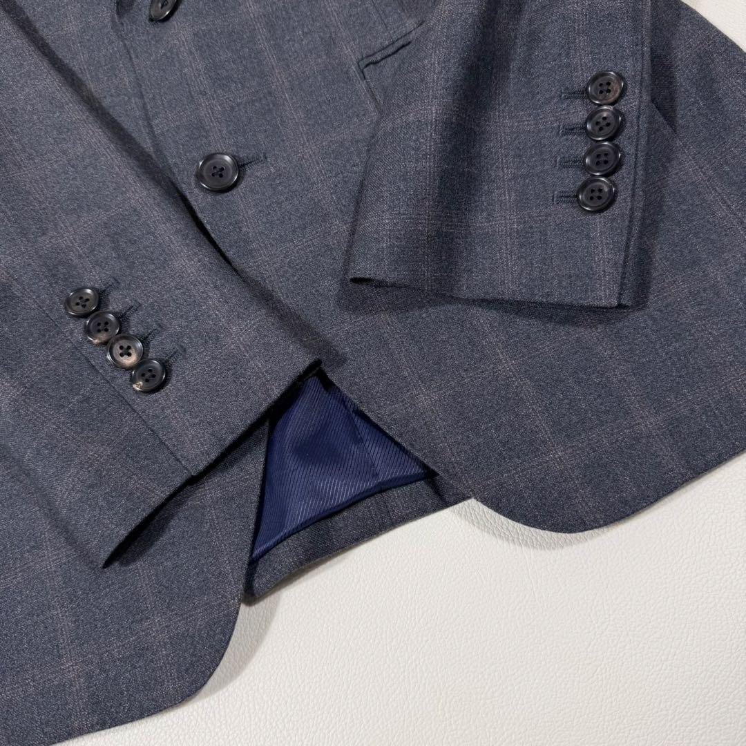 【美品】 SUIT SELECT ゼニア生地 スーツ チェック柄 グレー Y5
