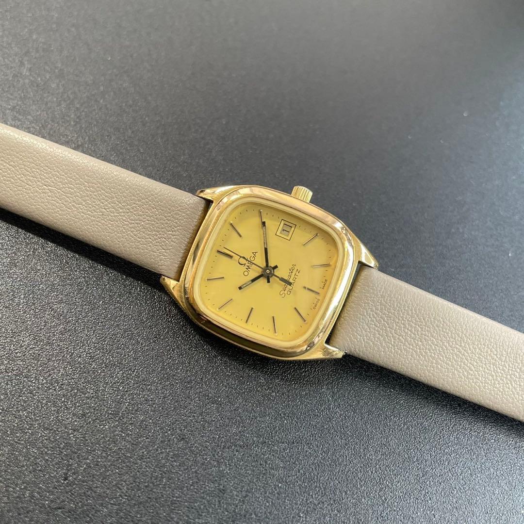 【良品 可動品】 オメガ シーマスター 腕時計 スクエア レディース ゴールド