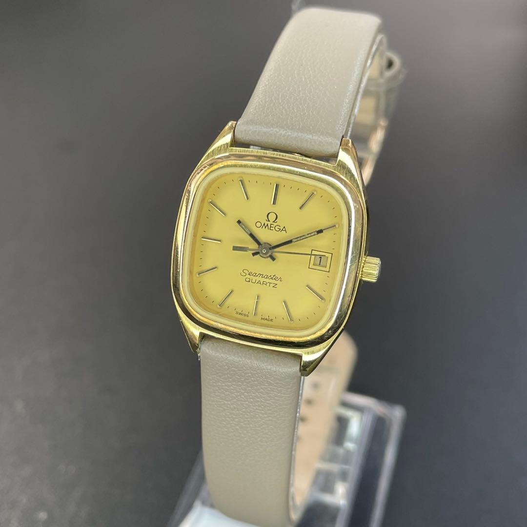 【良品 可動品】 オメガ シーマスター 腕時計 スクエア レディース ゴールド