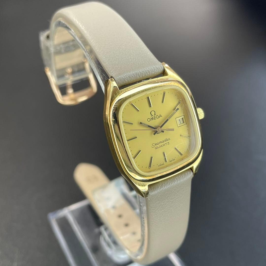 【良品 可動品】 オメガ シーマスター 腕時計 スクエア レディース ゴールド