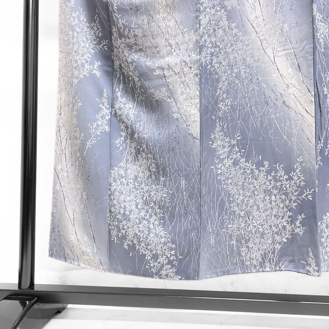 小紋　ぼかし　リーフ模様　木々　くすみブルー　着物　123b p ms