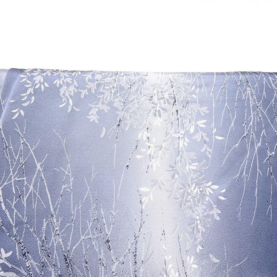 小紋　ぼかし　リーフ模様　木々　くすみブルー　着物　123b p ms