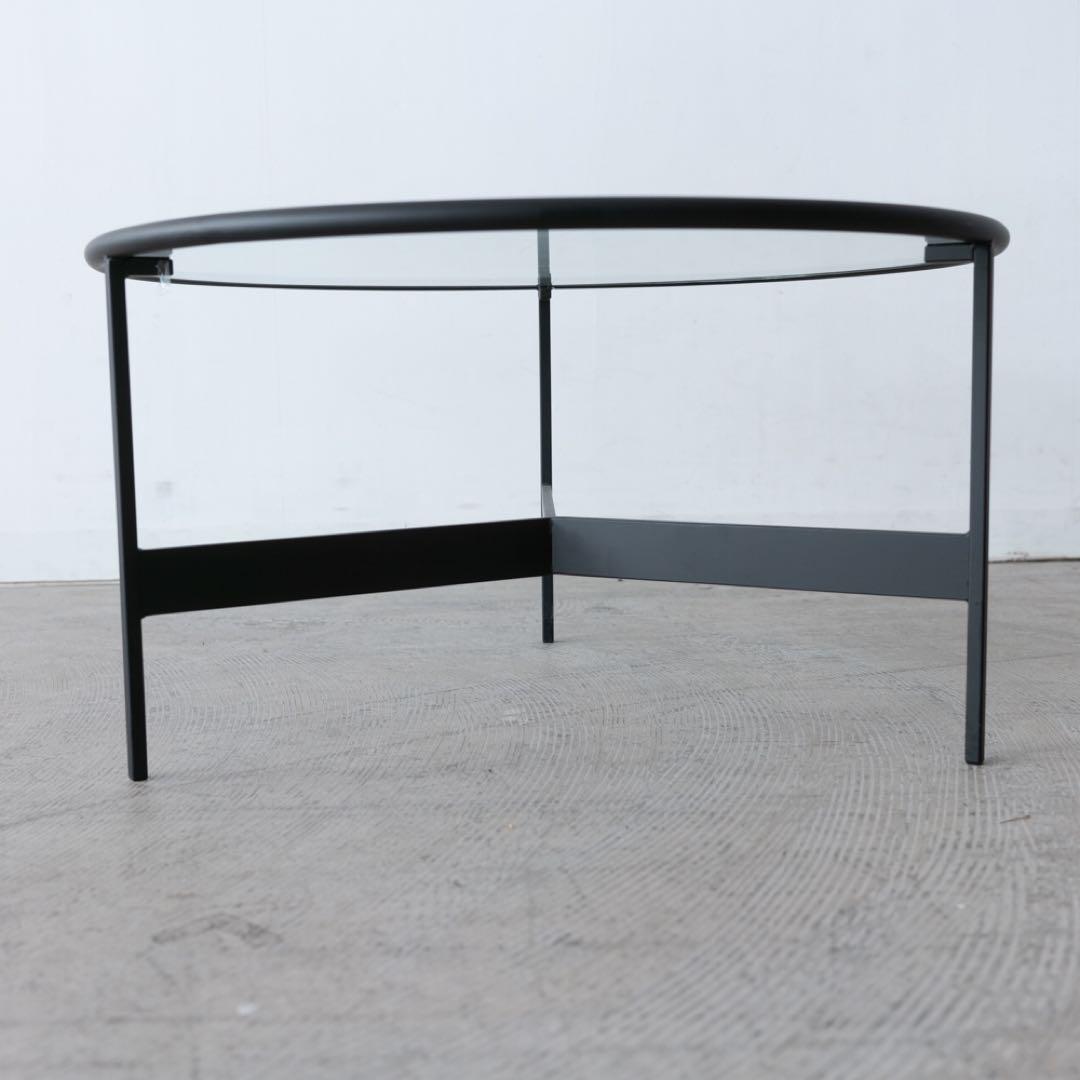 円形センターテーブル ガラス・黒