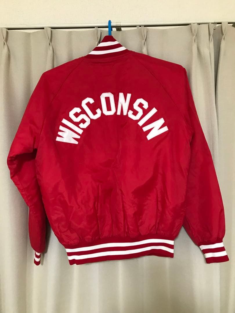 人気商品、USA製、90's、レアなjoe選手着用、WISCONSINスタジャン