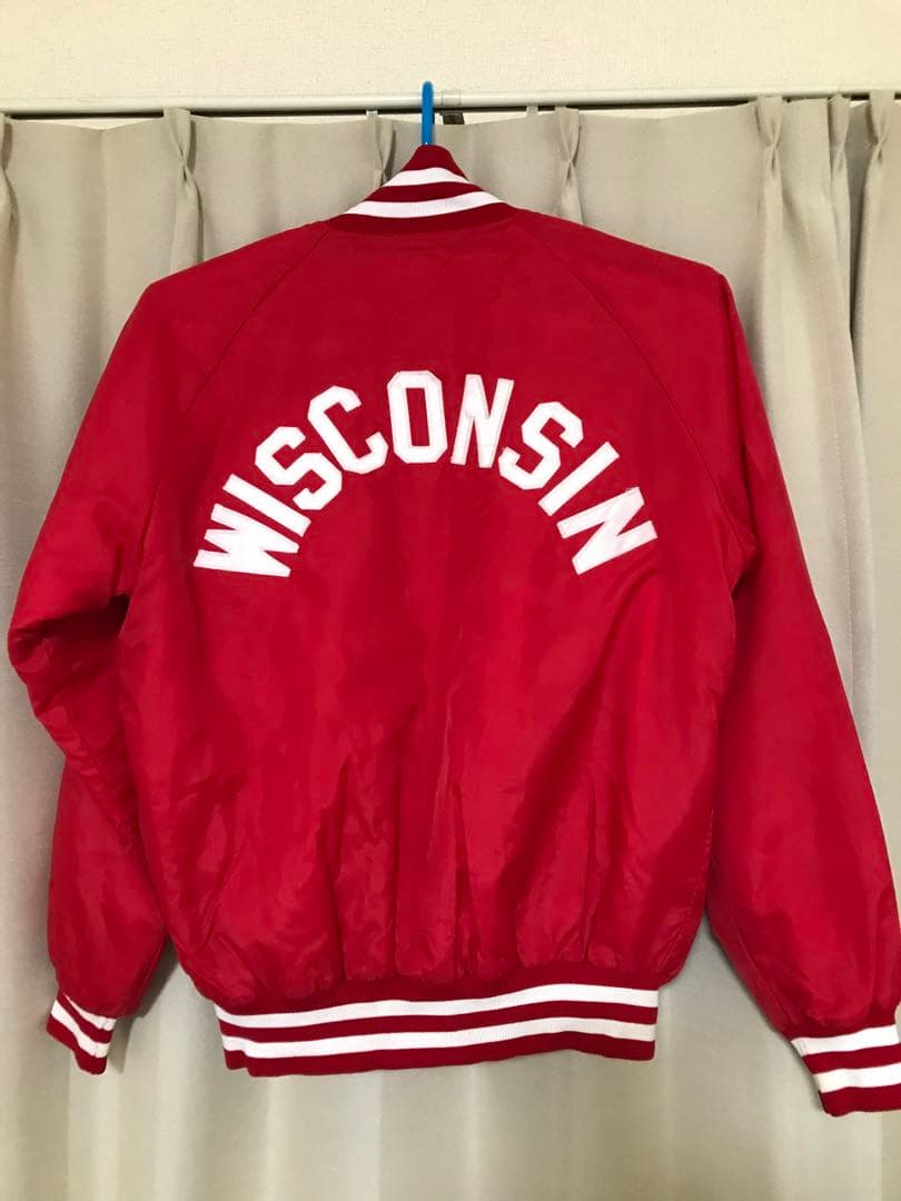 人気商品、USA製、90's、レアなjoe選手着用、WISCONSINスタジャン