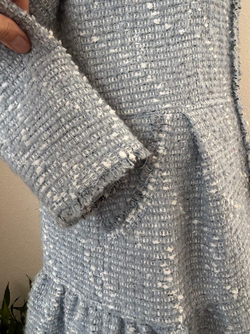 水色 ツイード風 ロングコート