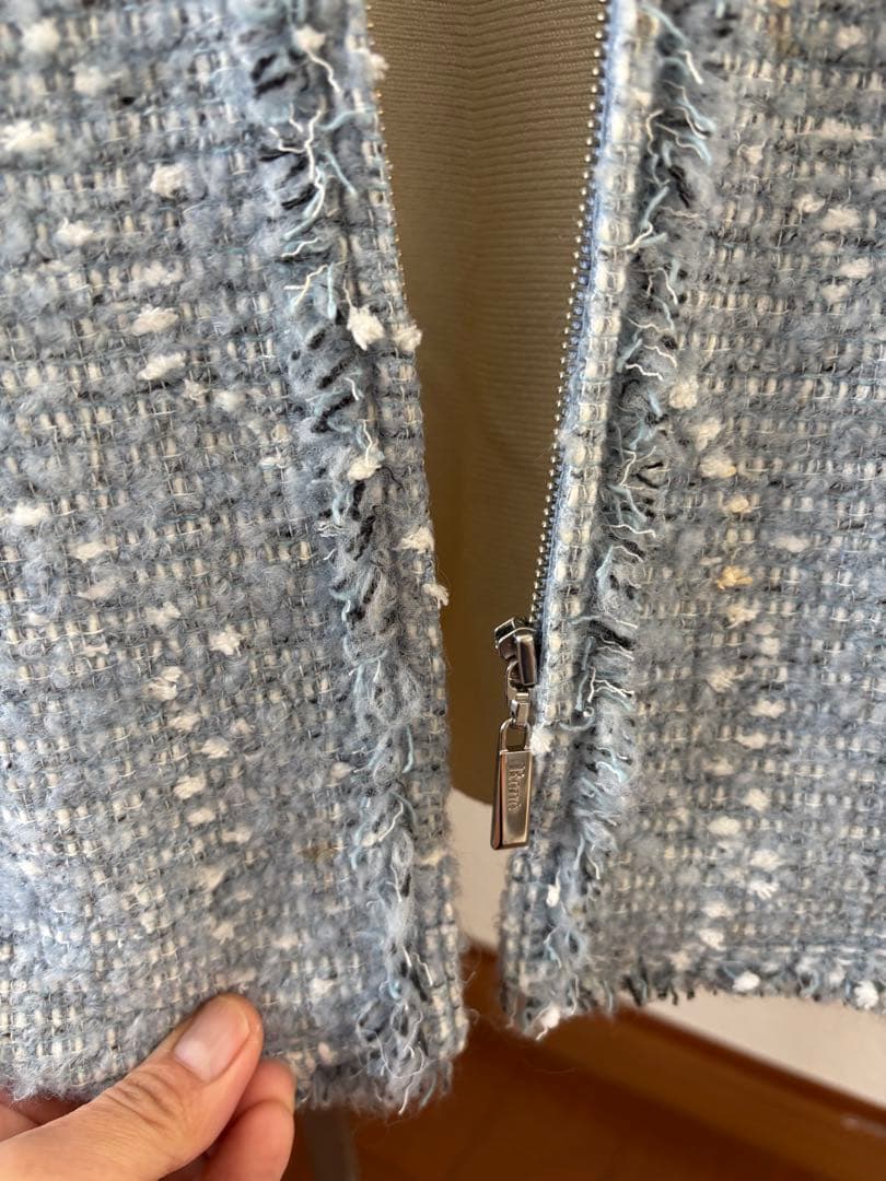 水色 ツイード風 ロングコート