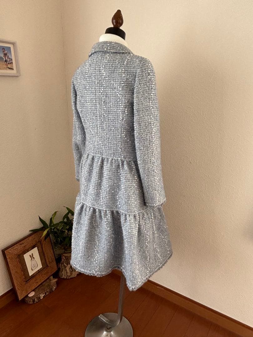 水色 ツイード風 ロングコート