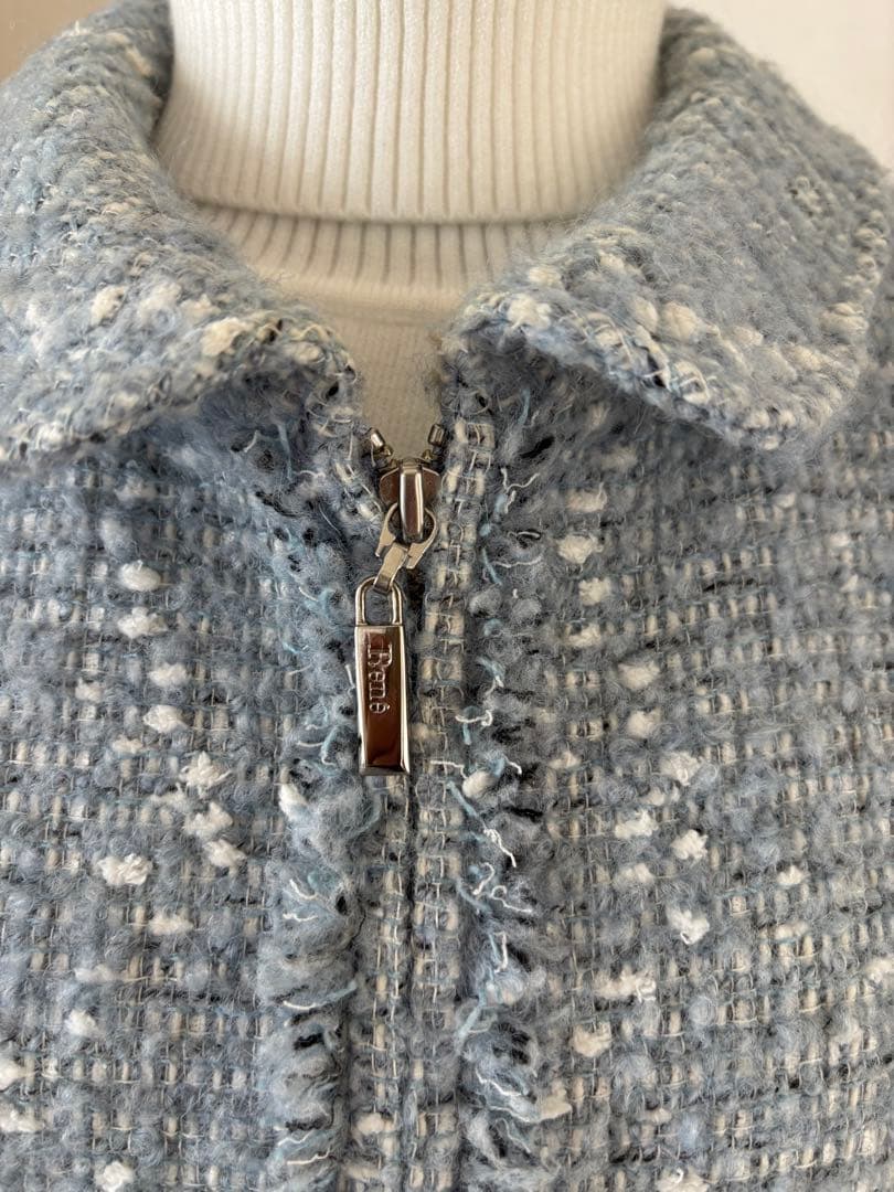 水色 ツイード風 ロングコート