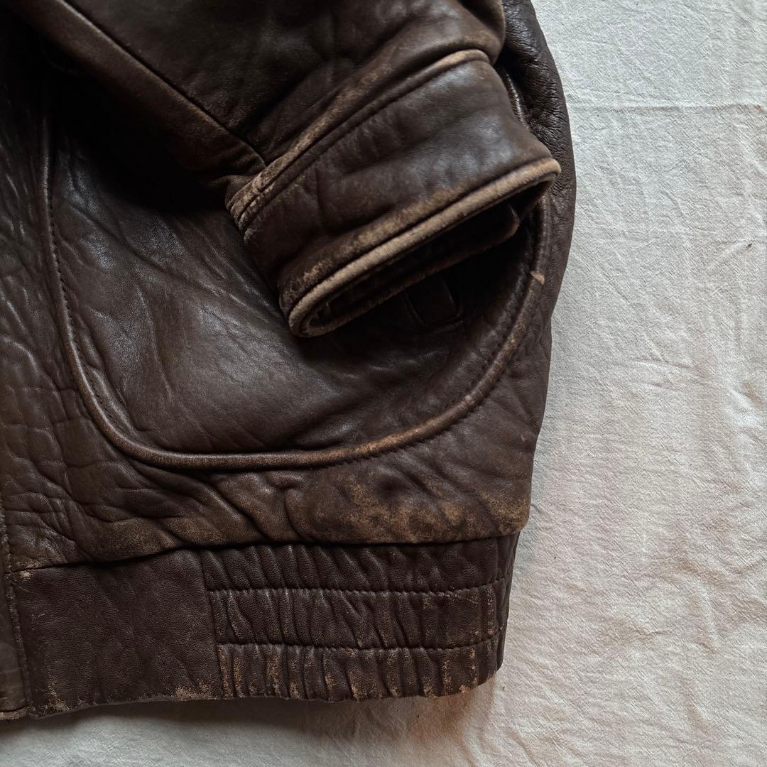 【90s】hants A-2 フライトジャケット レザー 本革 裏地 地図