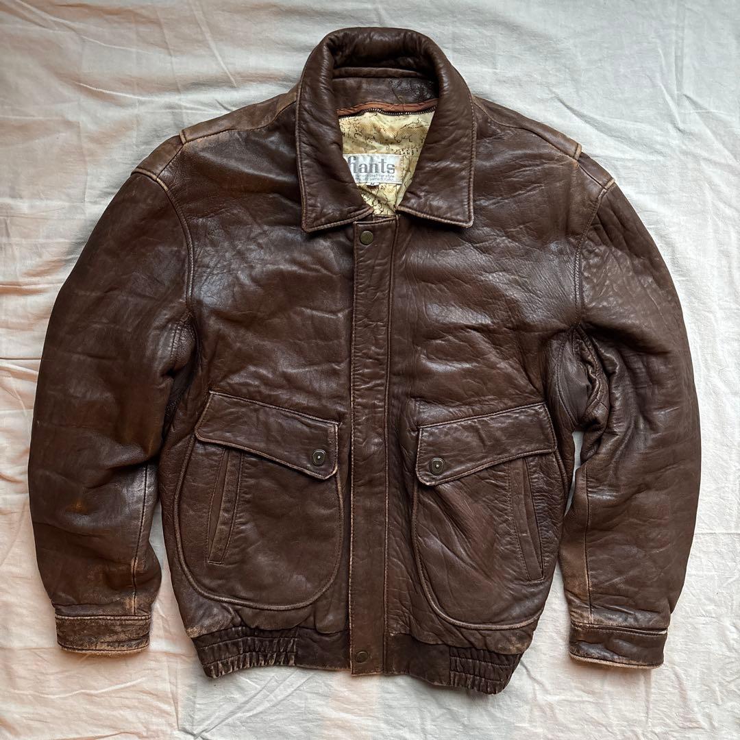 【90s】hants A-2 フライトジャケット レザー 本革 裏地 地図