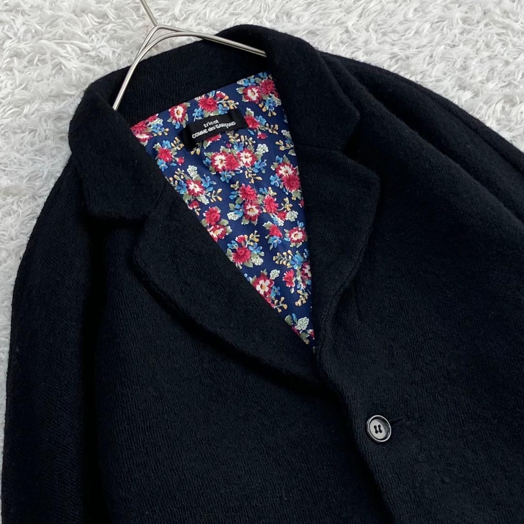 美品✨トリココムデギャルソン テーラードジャケット 縮絨 裏地花柄 ブラック 黒