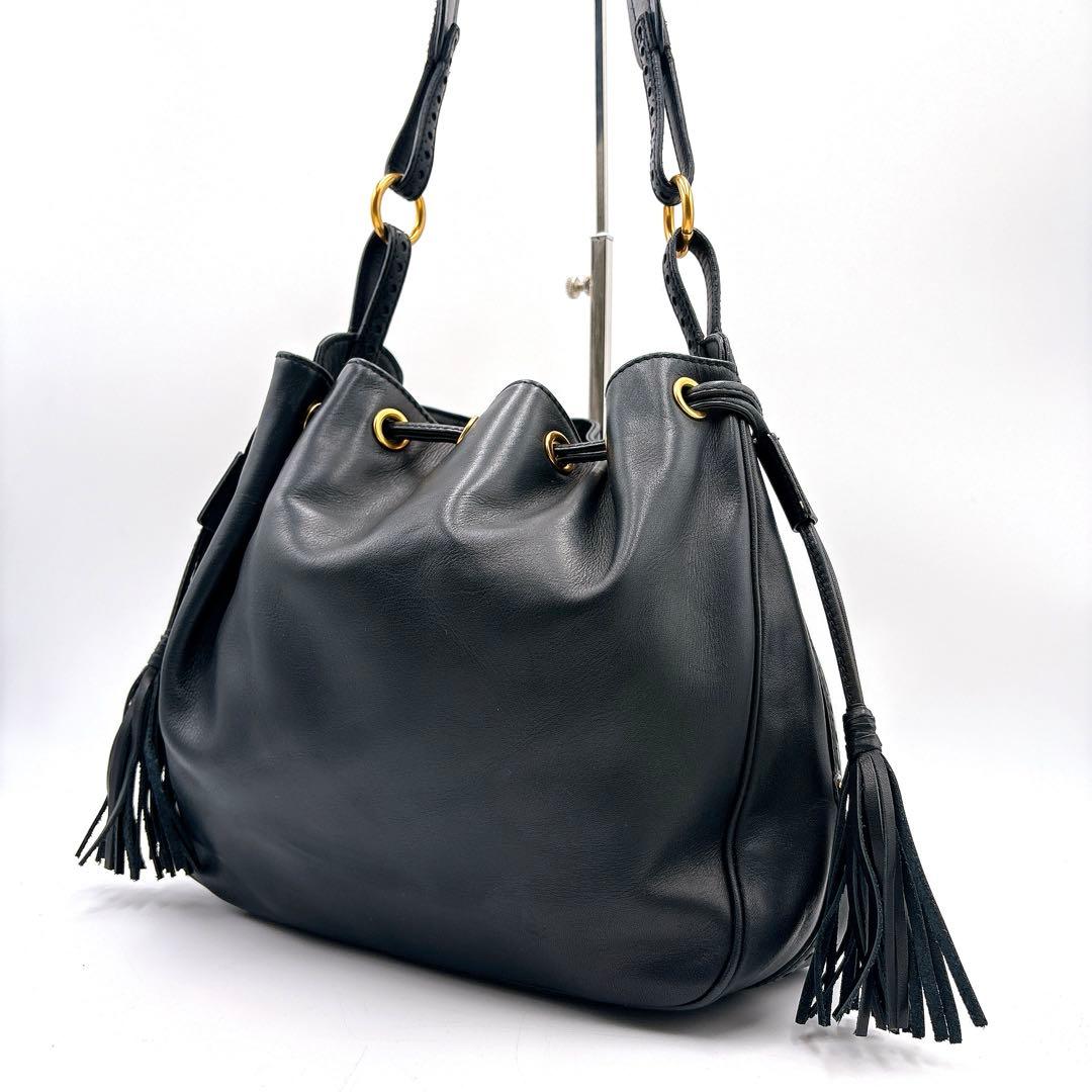 極美品✨LAUREN RALPH LAUREN 巾着バッグ タッセル ブラック