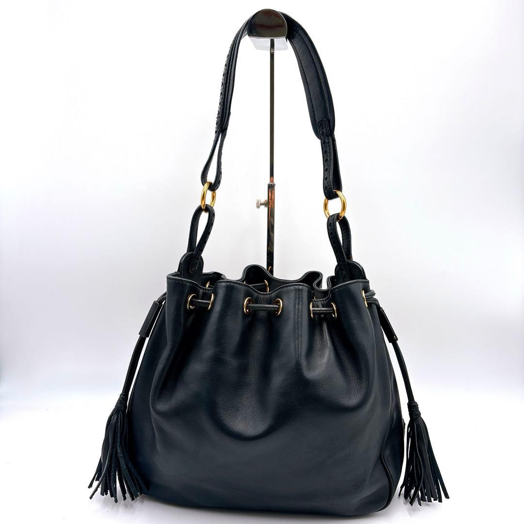 極美品✨LAUREN RALPH LAUREN 巾着バッグ タッセル ブラック