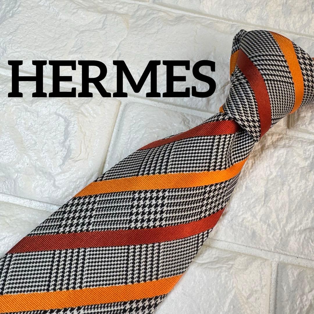 ゴルゴ様　HERMES エルメス　ネクタイ　ストライプ　チェック