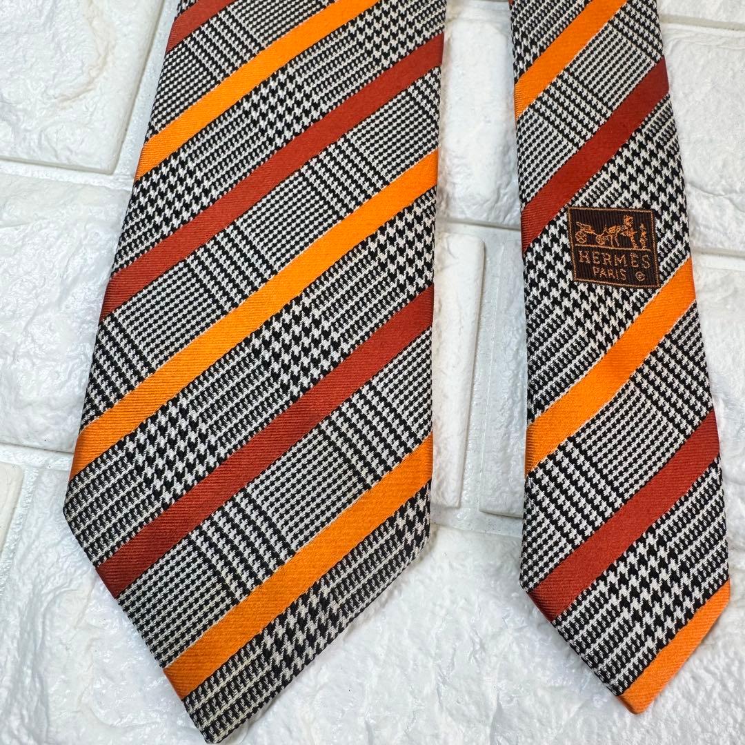 ゴルゴ様　HERMES エルメス　ネクタイ　ストライプ　チェック