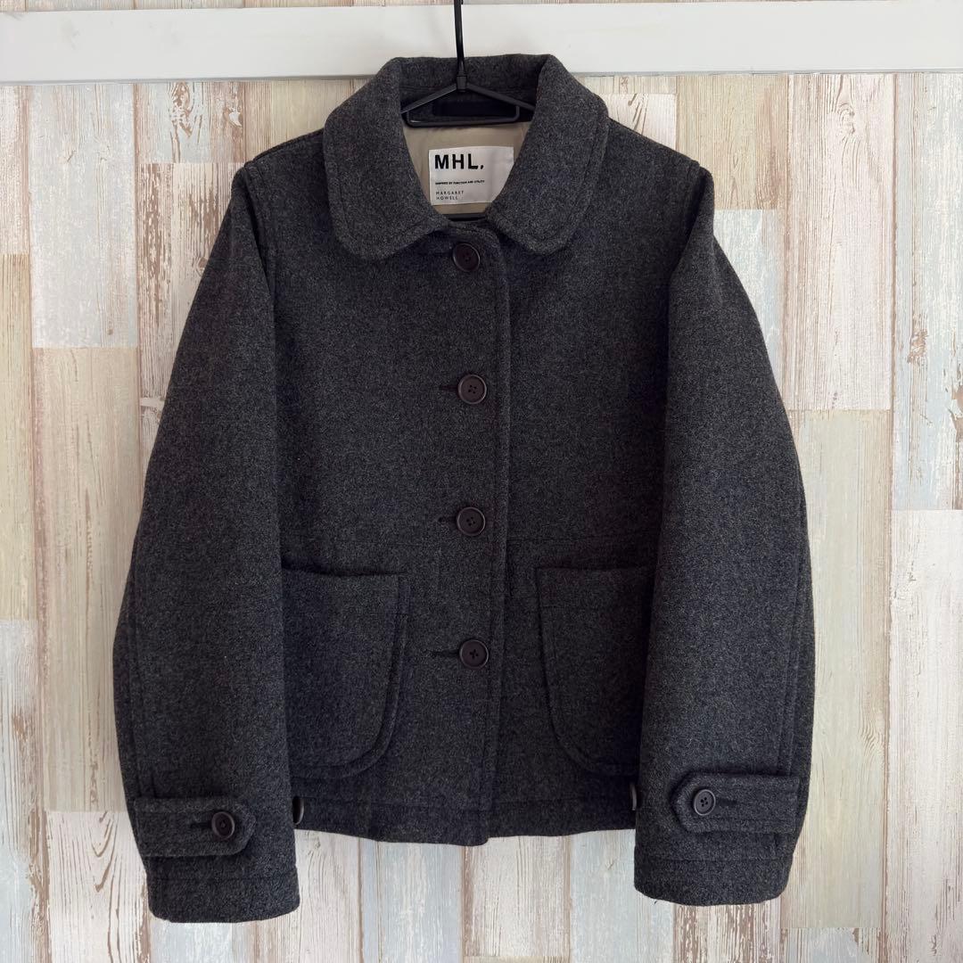 MHL. エムエイチエル ウール メルトン ラウンドカラー コート グレー 2