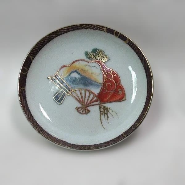 伊万里 色絵 扇面 富士 松 手塩皿 10枚 染付 逸品 古美術