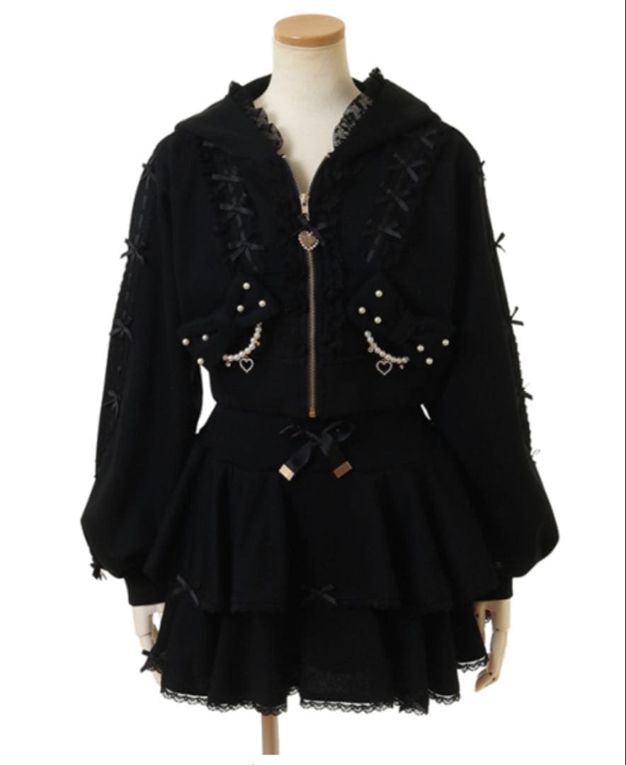 LIZLISA リボンパーカーセットアップ　ブラック